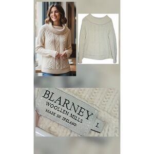 Blarney Woolen Mills Women's Cream Cable-Knit Cowl Sweater
